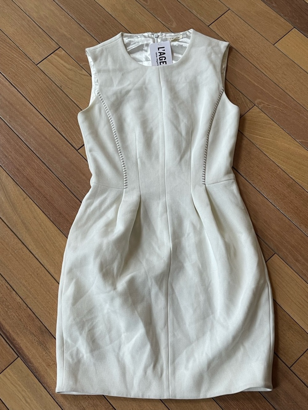 NWT L’AGENCE Alexandra Ivory Pleated Mini Dress Size 2 Sleeveless Sheath $495 - Picture 3 of 14